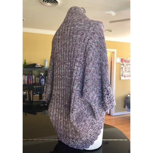 Nina Purple Heathered Angel Winged Sleeve Crocheted Circle Shrug Knit Sweater S - Picture 9 of 12